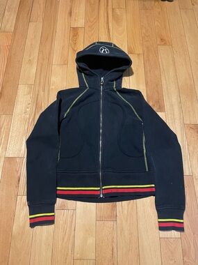 lululemon athletica Black Zip-Up Hoodie with Red, Yellow & Green Trim